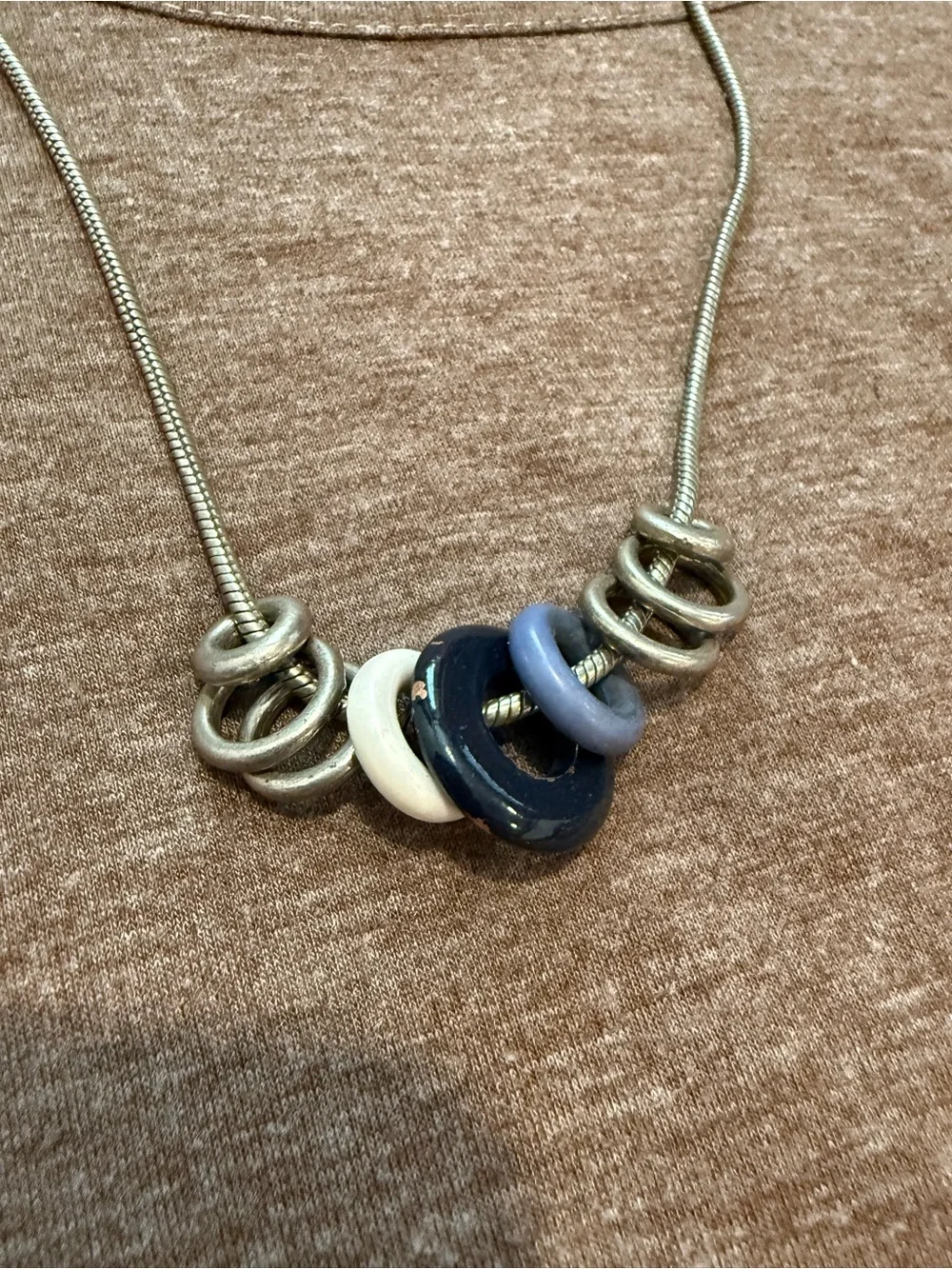 Silver Necklace with Blue and White Beads